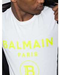 Мужская белая футболка с круглым вырезом с принтом от Balmain