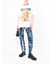 Мужская белая футболка с круглым вырезом с принтом от Moschino