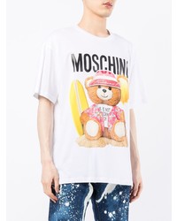 Мужская белая футболка с круглым вырезом с принтом от Moschino