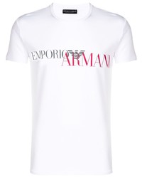 Мужская белая футболка с круглым вырезом с принтом от Emporio Armani