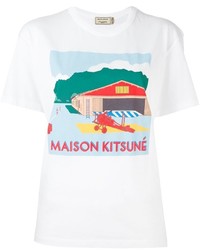 Женская белая футболка с круглым вырезом с принтом от MAISON KITSUNE