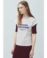 Женская белая футболка с круглым вырезом с принтом от Mango