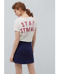 Женская белая футболка с круглым вырезом с принтом от Mango