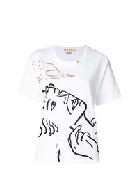 Женская белая футболка с круглым вырезом с принтом от Marni