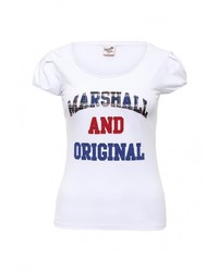 Женская белая футболка с круглым вырезом с принтом от Marshall Original