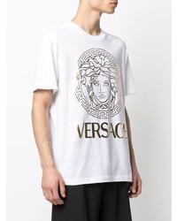 Мужская белая футболка с круглым вырезом с принтом от Versace