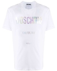 Мужская белая футболка с круглым вырезом с принтом от Moschino