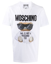 Мужская белая футболка с круглым вырезом с принтом от Moschino