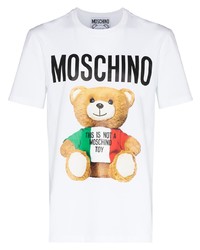 Мужская белая футболка с круглым вырезом с принтом от Moschino