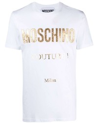 Мужская белая футболка с круглым вырезом с принтом от Moschino