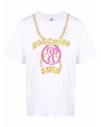 Мужская белая футболка с круглым вырезом с принтом от Moschino