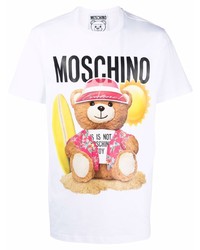 Мужская белая футболка с круглым вырезом с принтом от Moschino