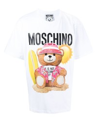 Мужская белая футболка с круглым вырезом с принтом от Moschino