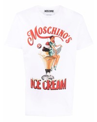 Мужская белая футболка с круглым вырезом с принтом от Moschino