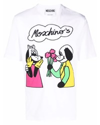 Мужская белая футболка с круглым вырезом с принтом от Moschino