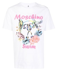 Мужская белая футболка с круглым вырезом с принтом от Moschino