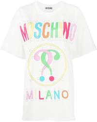 Женская белая футболка с круглым вырезом с принтом от Moschino