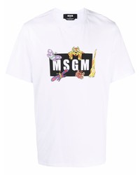 Мужская белая футболка с круглым вырезом с принтом от MSGM