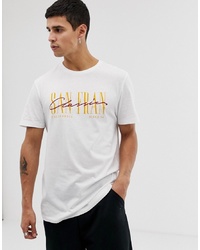 Мужская белая футболка с круглым вырезом с принтом от New Look