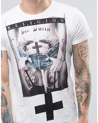 Мужская белая футболка с круглым вырезом с принтом от Religion