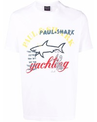 Мужская белая футболка с круглым вырезом с принтом от Paul & Shark