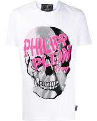 Мужская белая футболка с круглым вырезом с принтом от Philipp Plein