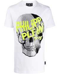 Мужская белая футболка с круглым вырезом с принтом от Philipp Plein