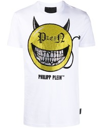 Мужская белая футболка с круглым вырезом с принтом от Philipp Plein