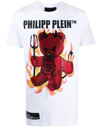 Мужская белая футболка с круглым вырезом с принтом от Philipp Plein