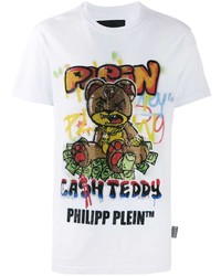 Мужская белая футболка с круглым вырезом с принтом от Philipp Plein