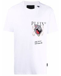 Мужская белая футболка с круглым вырезом с принтом от Philipp Plein