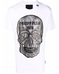 Мужская белая футболка с круглым вырезом с принтом от Philipp Plein