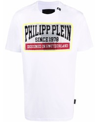 Мужская белая футболка с круглым вырезом с принтом от Philipp Plein