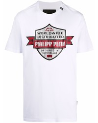 Мужская белая футболка с круглым вырезом с принтом от Philipp Plein