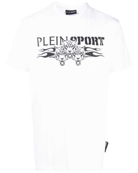 Мужская белая футболка с круглым вырезом с принтом от Plein Sport
