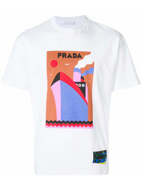 Мужская белая футболка с круглым вырезом с принтом от Prada