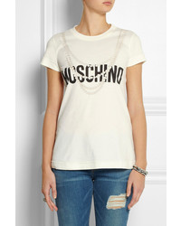 Женская белая футболка с круглым вырезом с принтом от Moschino