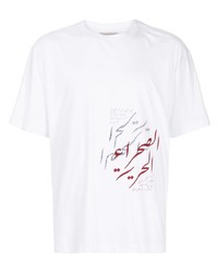 Мужская белая футболка с круглым вырезом с принтом от Qasimi