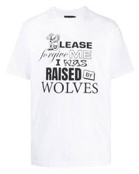 Мужская белая футболка с круглым вырезом с принтом от Raised By Wolves