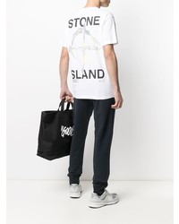 Мужская белая футболка с круглым вырезом с принтом от Stone Island