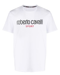 Мужская белая футболка с круглым вырезом с принтом от Roberto Cavalli