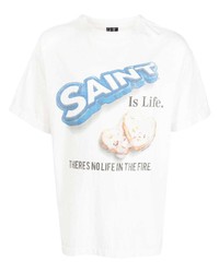Мужская белая футболка с круглым вырезом с принтом от SAINT MXXXXXX