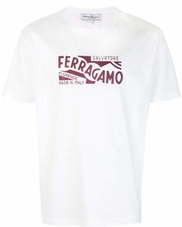 Мужская белая футболка с круглым вырезом с принтом от Salvatore Ferragamo