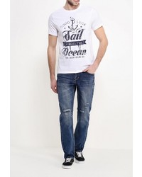 Мужская белая футболка с круглым вырезом с принтом от Sela