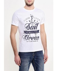 Мужская белая футболка с круглым вырезом с принтом от Sela