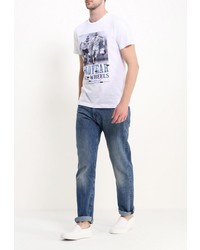 Мужская белая футболка с круглым вырезом с принтом от Sela