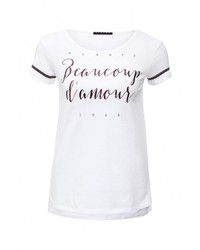 Женская белая футболка с круглым вырезом с принтом от Sisley