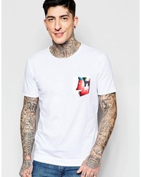 Мужская белая футболка с круглым вырезом с принтом от Sisley