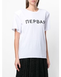 Женская белая футболка с круглым вырезом с принтом от Natasha Zinko