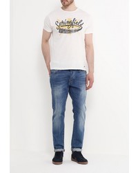 Мужская белая футболка с круглым вырезом с принтом от SPRINGFIELD